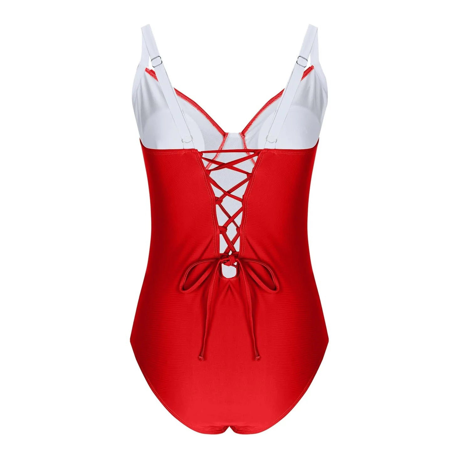 Contrast One-Piece Swimsuit – Push-Up Bathing Suit with Suspender Straps