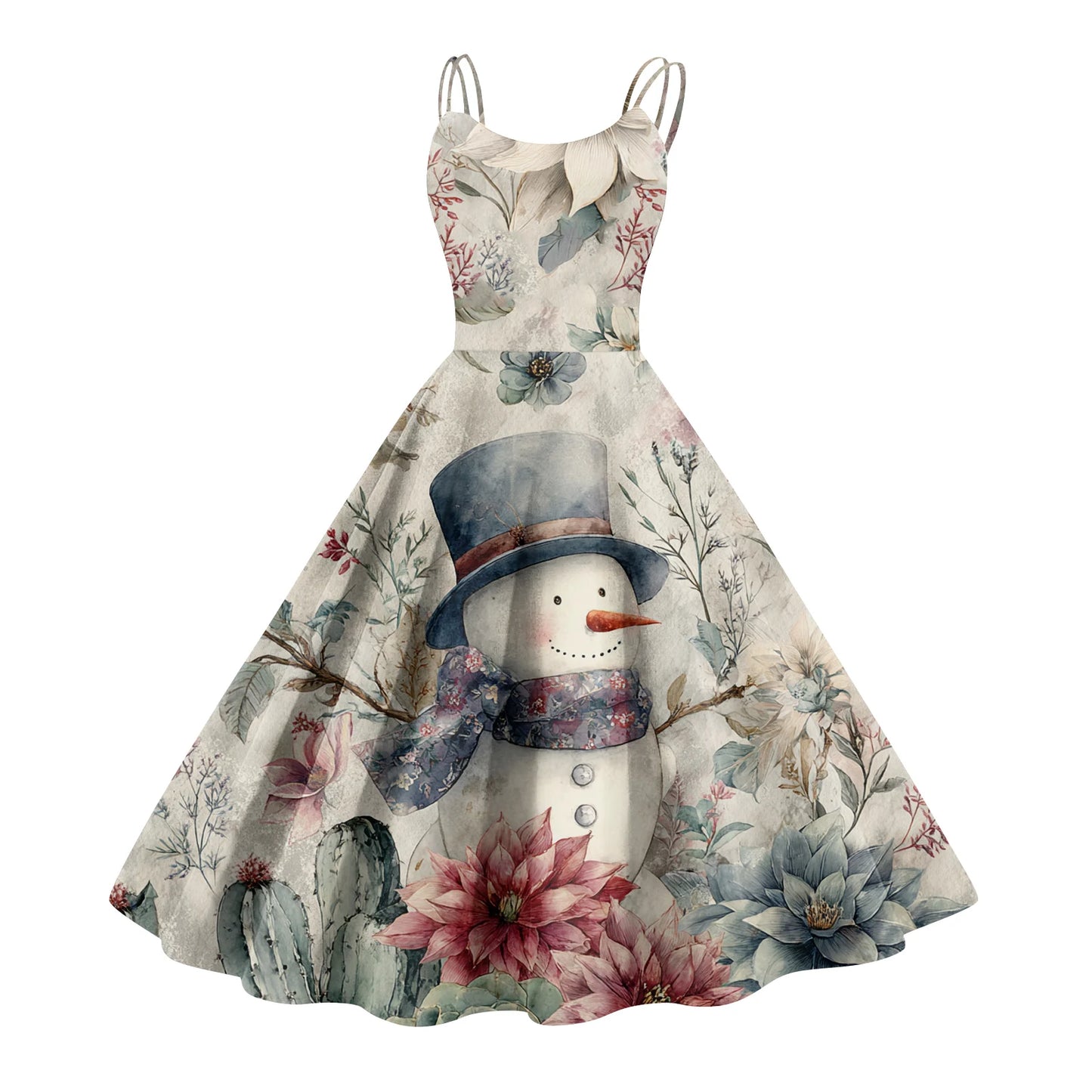 Slim Spaghetti Strap Christmas Polyester Dress Women's