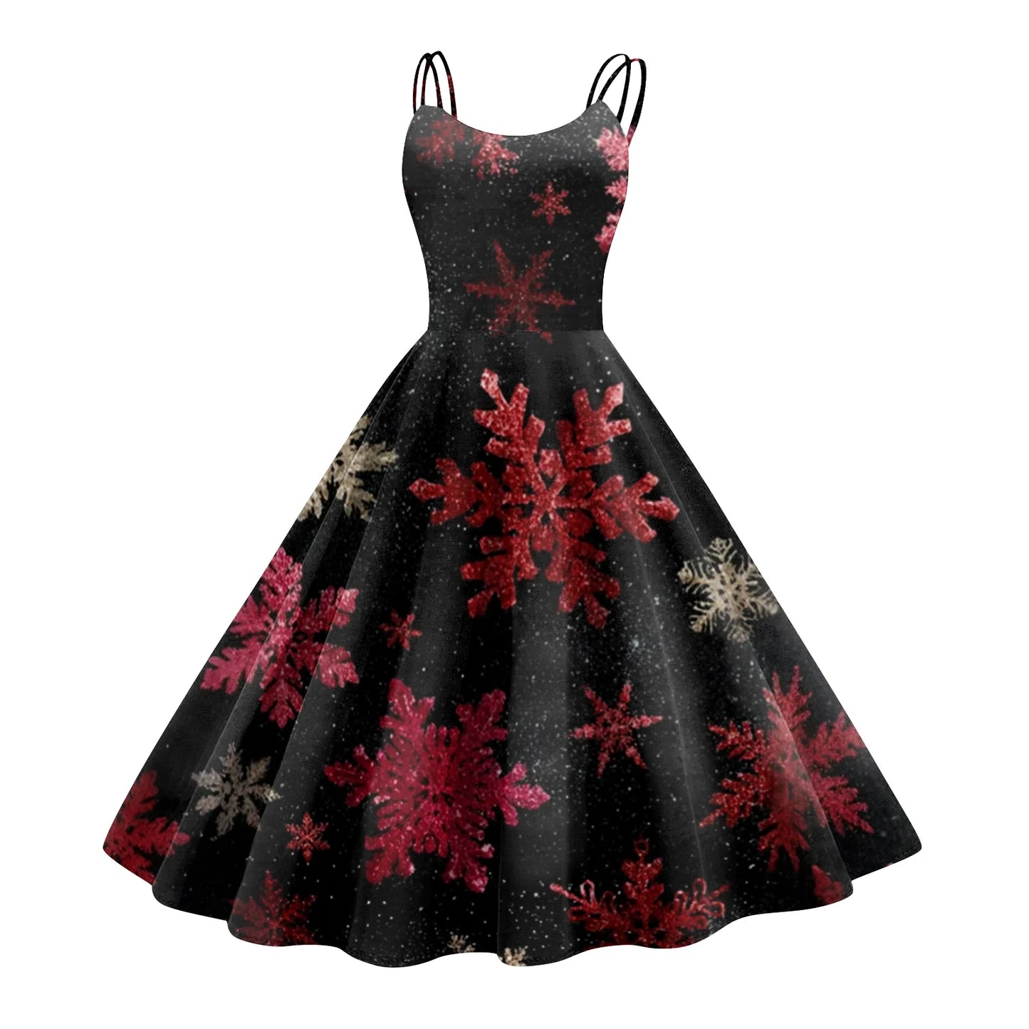 Round Neck Polyester Christmas Print Women's Loose Dress