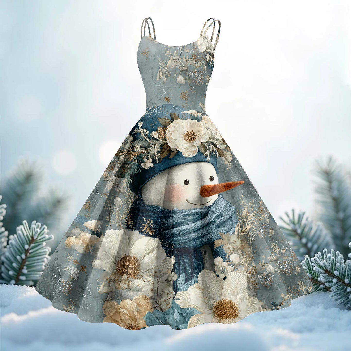 Slim Spaghetti Strap Christmas Polyester Dress Women's