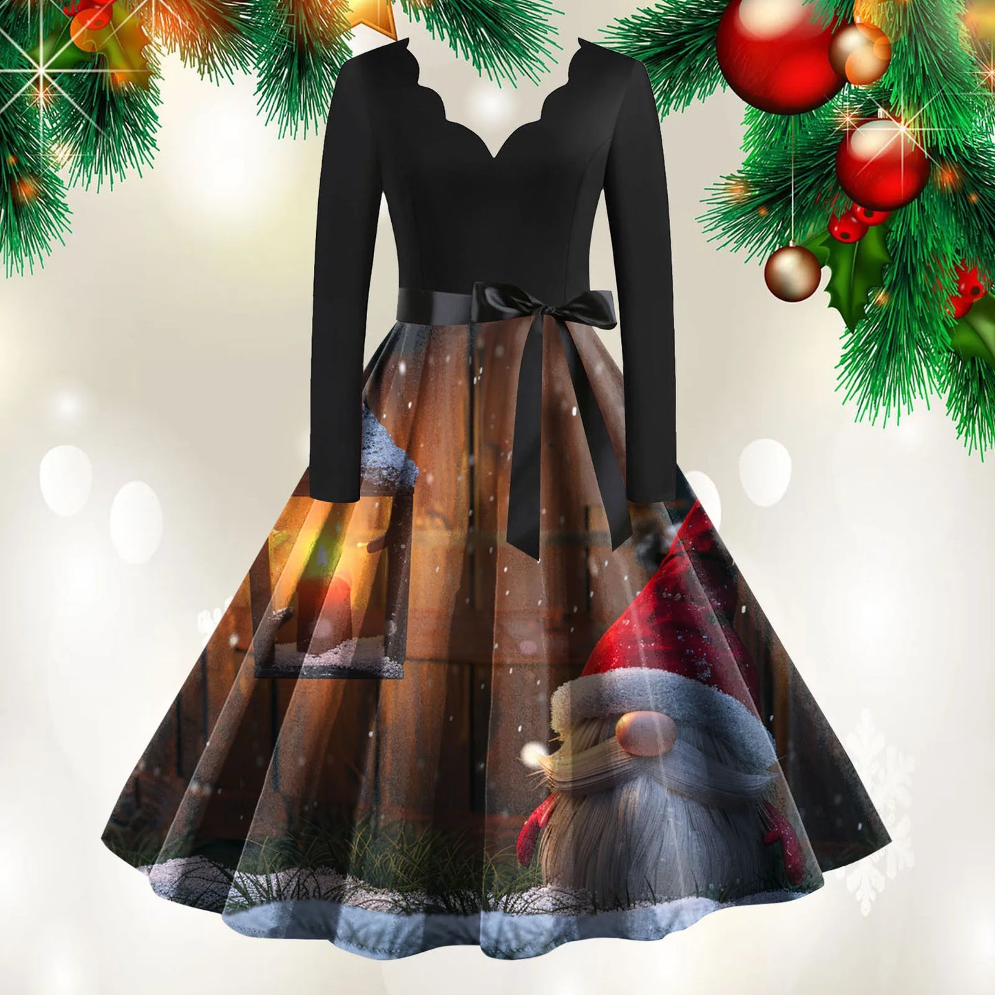 Women's A-Line Christmas Print Polyester Dress Regular