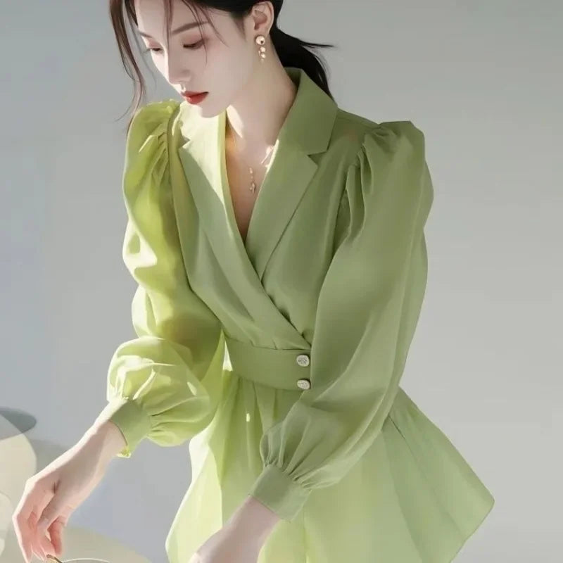 Solid Color Turn Down Collar Long Sleeve Shirt With Buttons