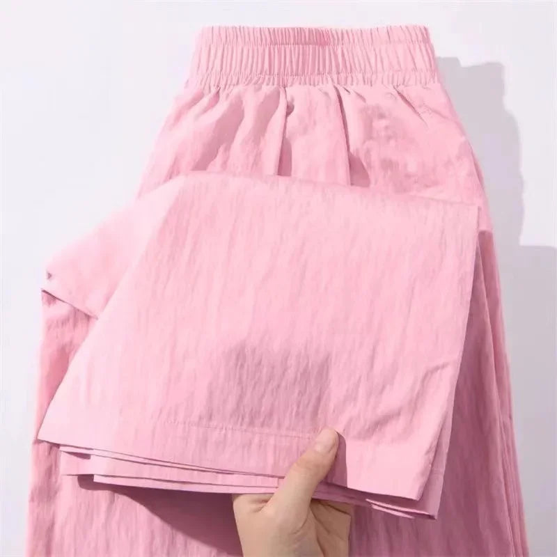 Women's High Waist Relaxed Wide Leg Ice Silk Pants