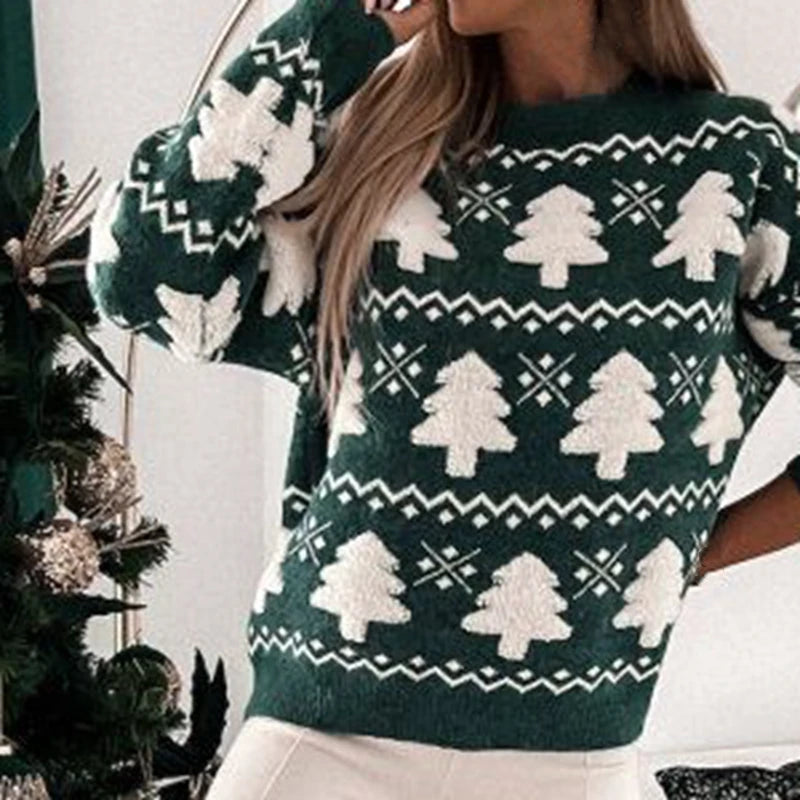 Women's Knitted Sweater 3D Santa Tree Print Sweater