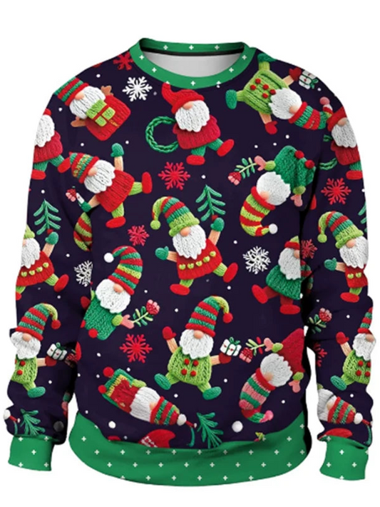 Ugly Christmas 3D Santa Elves Collage Printed Sweatshirt