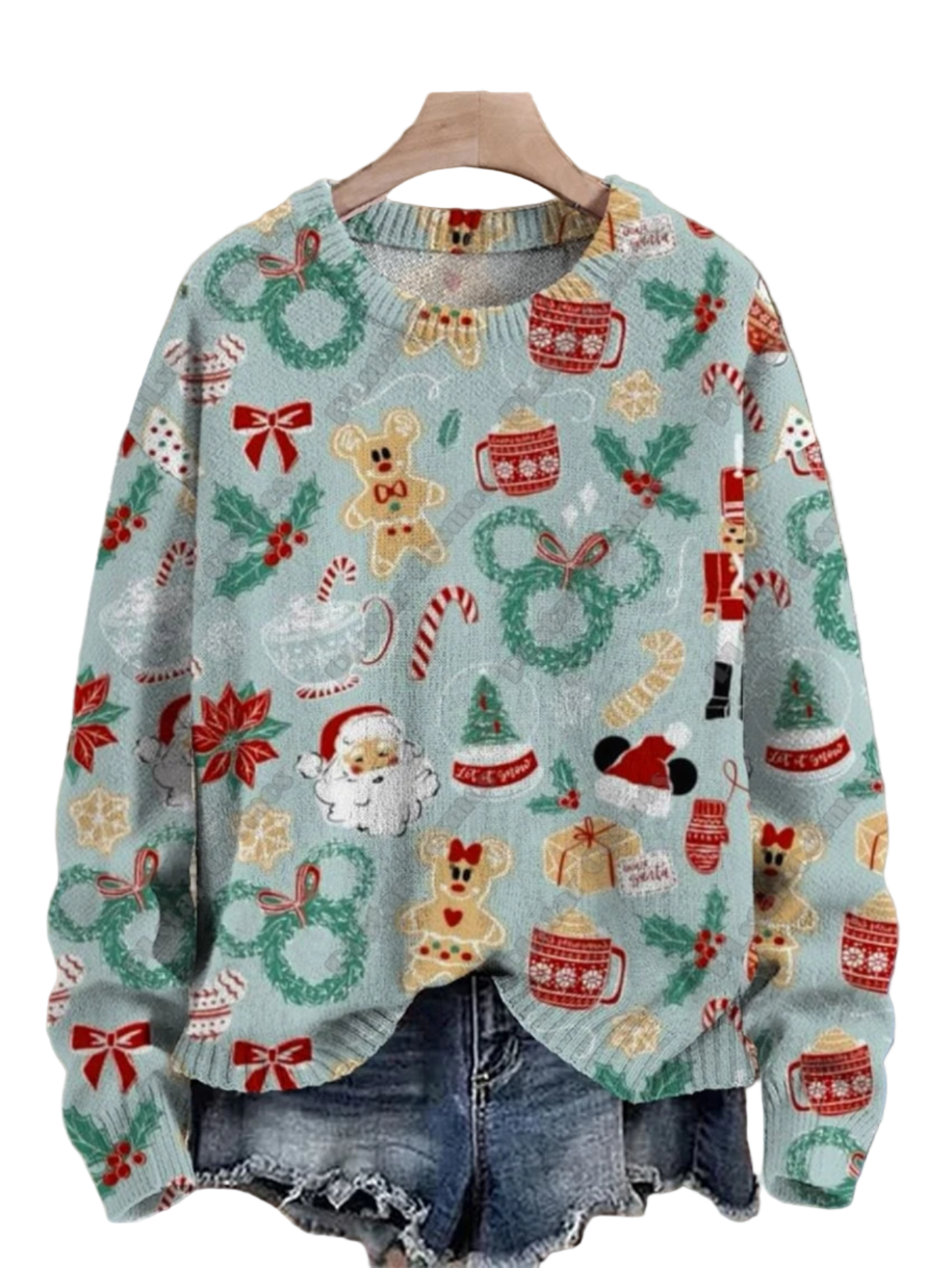 Christmas 3D Printed Knit Sweater | Mint Green