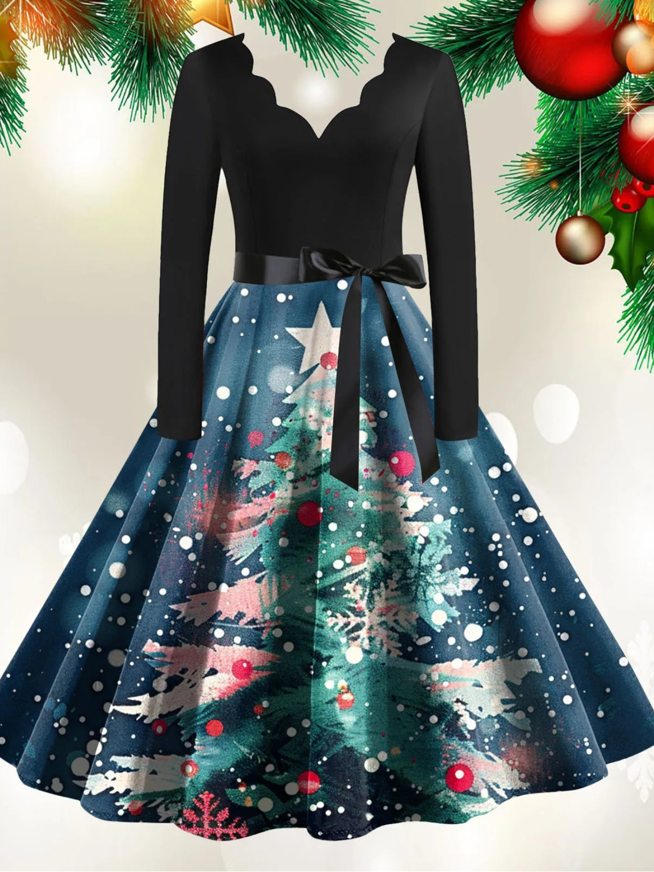 Women's A-Line Christmas Print Polyester Dress Regular