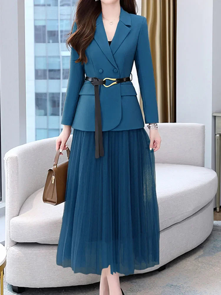 Elegant Two Piece Blazer Set For Women Office Spring Orange
