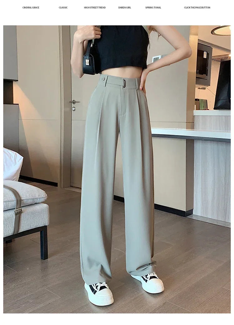 Womens Wide Leg High Waist Solid Polyester Spandex Regular