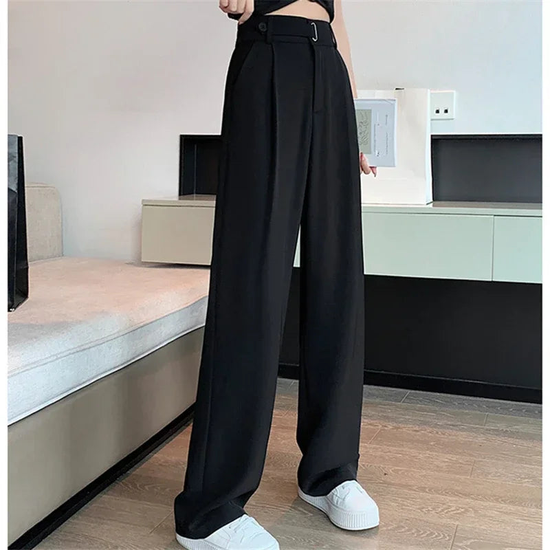 Womens Wide Leg High Waist Solid Polyester Spandex Regular