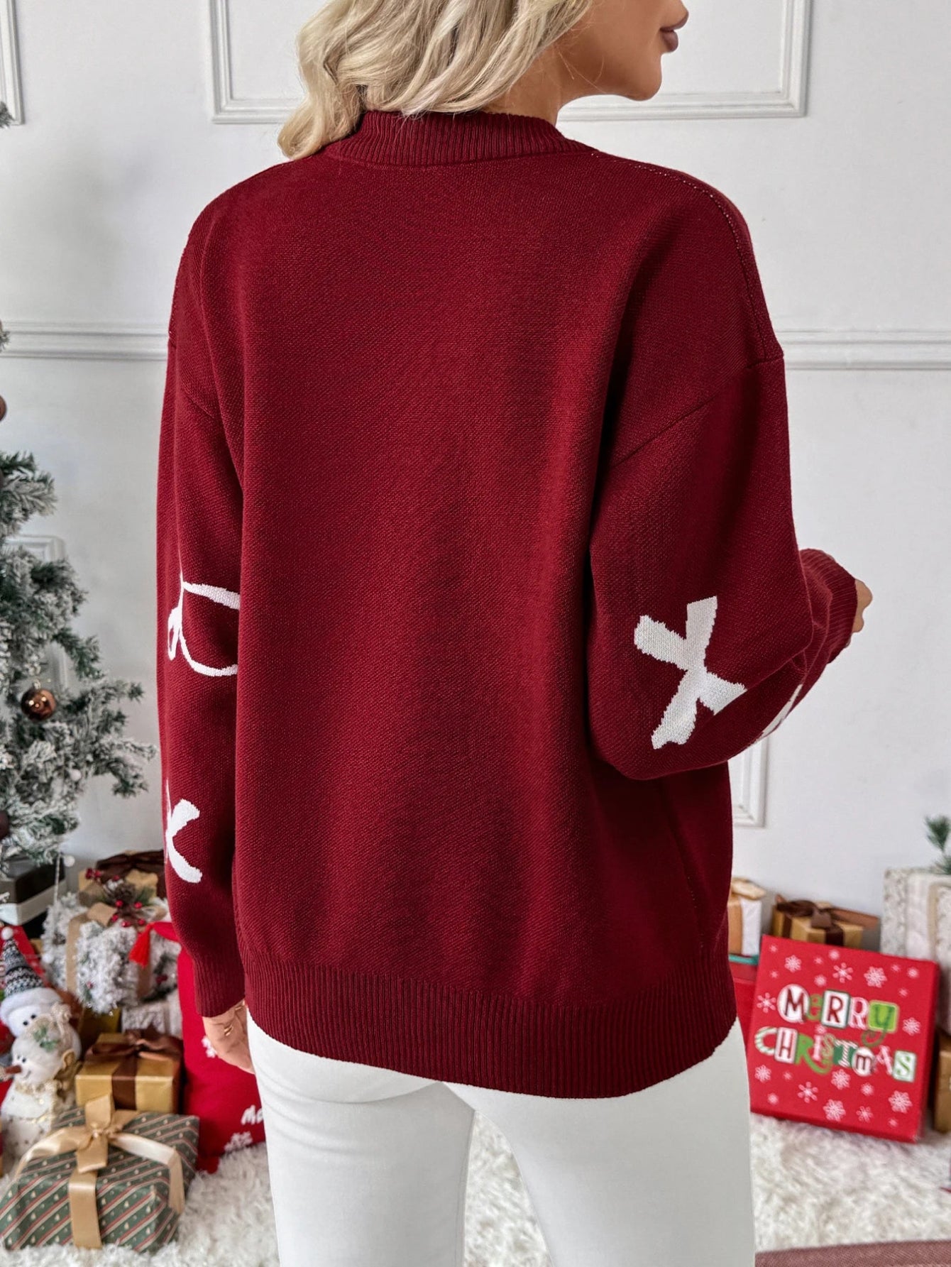 European And American Christmas Bow Knit Pullover Sweater