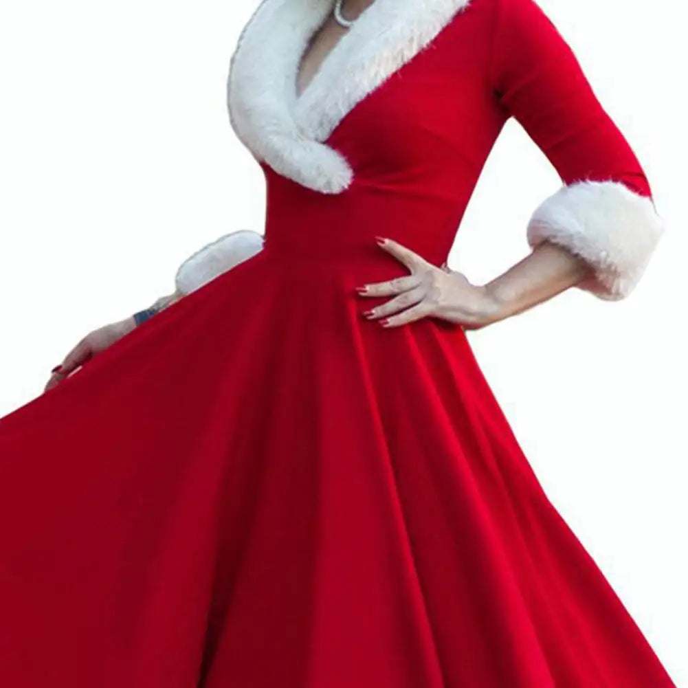 Women's Velvet Santa Dress Regular Fit Plus Size With Belts