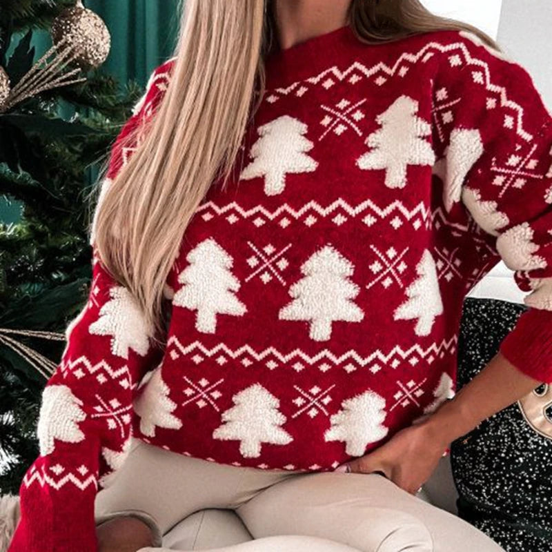 Women's Knitted Sweater 3D Santa Tree Print Sweater
