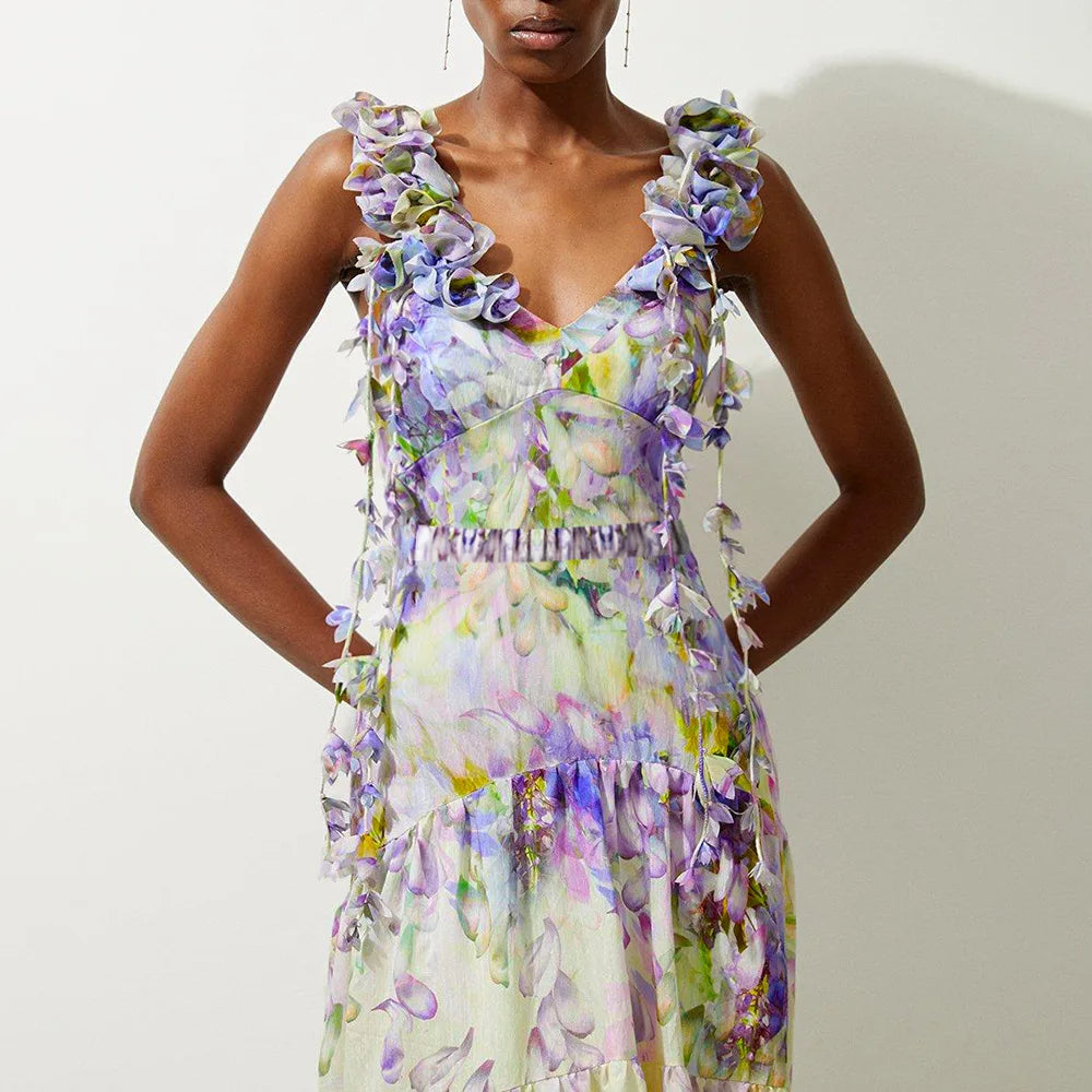 Flower Ruffle Swimsuit With Cover Up V Neck Bikini
