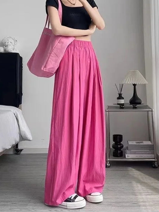 Women's High Waist Relaxed Wide Leg Ice Silk Pants