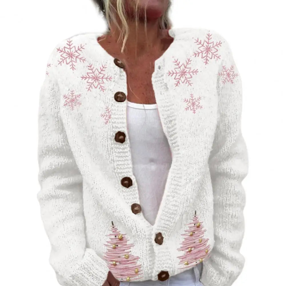Cardigan Coat Round Neck Festive 3D Christmas Print Jacket