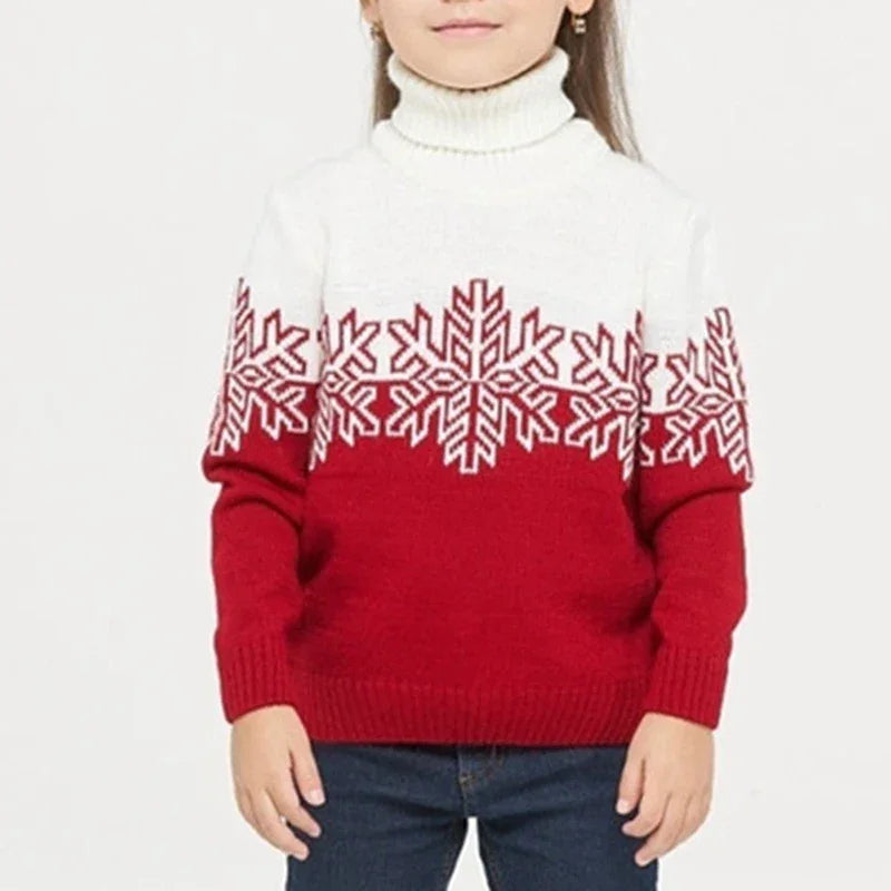 Family Matching Snowflake Wool Knit Turtleneck Relaxed Fit Sweater