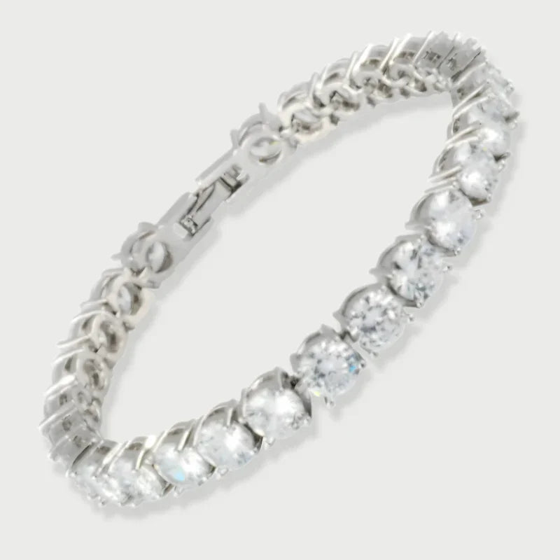 White Silver CZ Crystal Tennis Bracelet