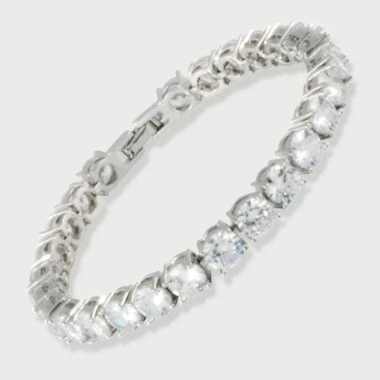 White Silver CZ Crystal Tennis Bracelet