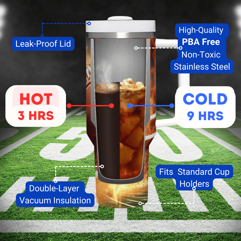 a cup of iced coffee on a football field