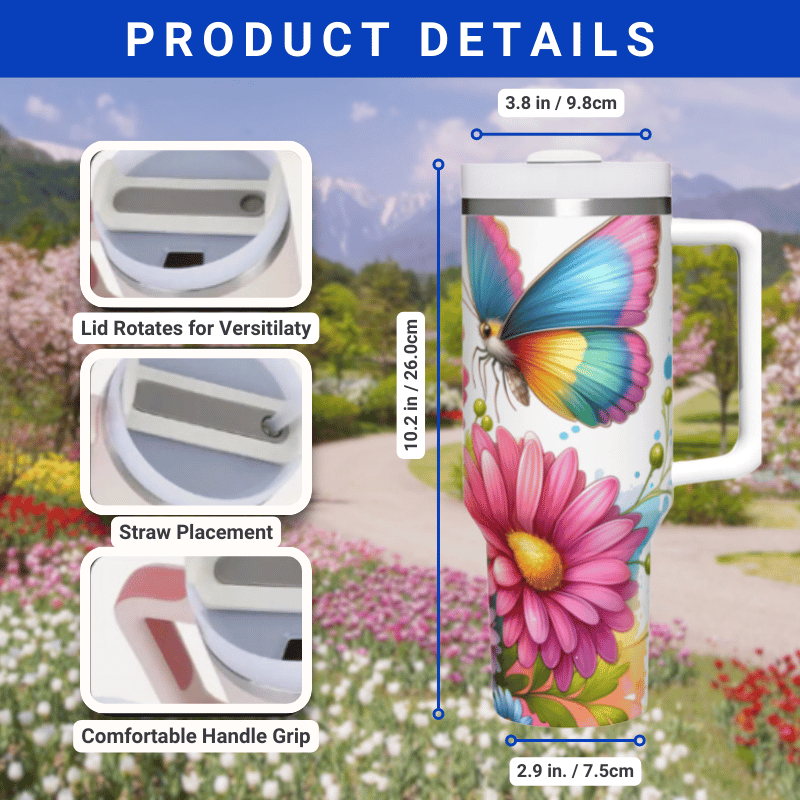 the product details for the travel mug