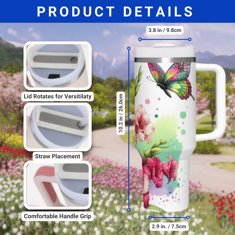 the product details for the travel mug