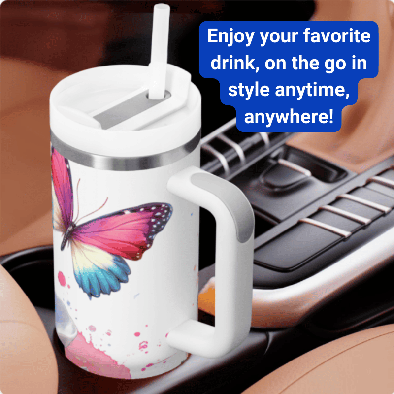 a coffee mug with a butterfly on it