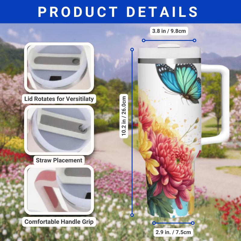 the product details of a travel mug