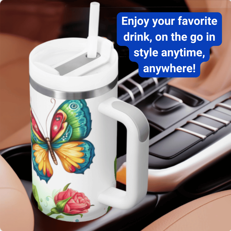 a coffee mug with a butterfly painted on it