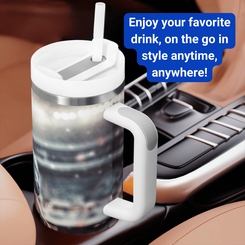 a cup with a straw in it sitting on a car dashboard