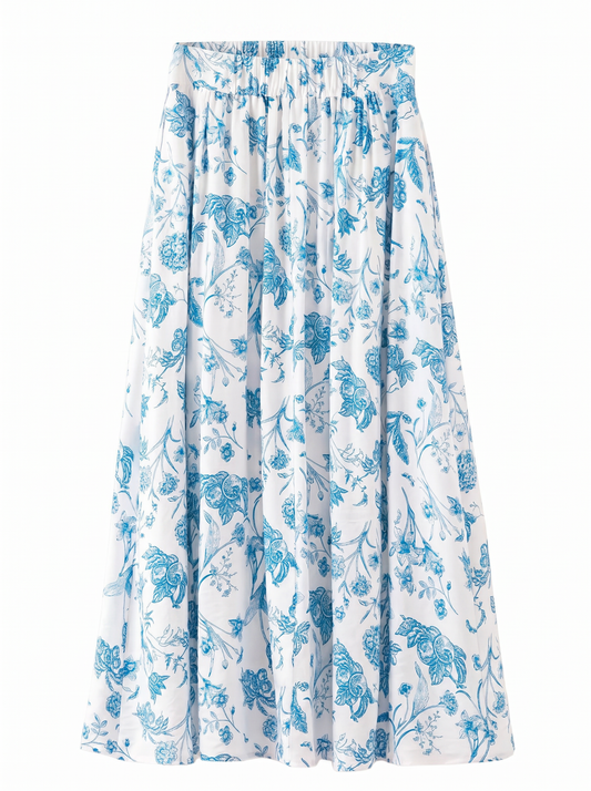 Floral High Waist Midi Skirt With Elastic