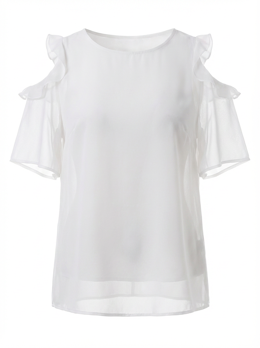 White Off Shoulder Chiffon Blouse