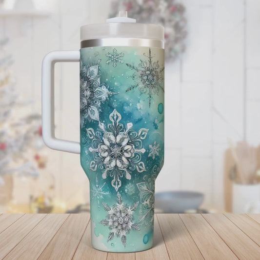 Teal Blue Silver Snowflakes | 40 oz Tumblers