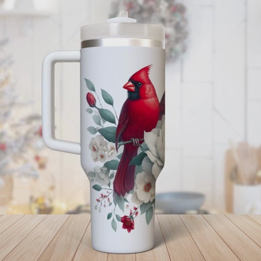 Red Cardinal with White Flowers | 40 oz Tumbler