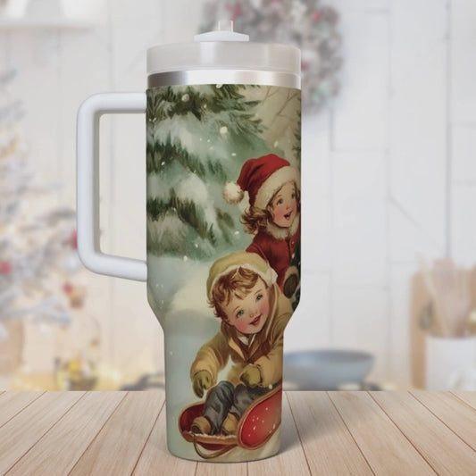 Vintage Snow Sledding Scene | 40 oz Tumbler